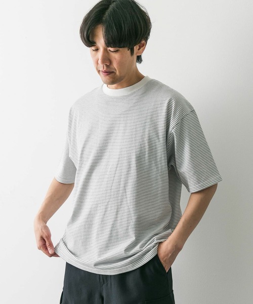 URBAN RESEARCH DOORS（アーバンリサーチドアーズ）の「ミジンボーダーショートスリーブTシャツ（Tシャツ/カットソー・メンズ・ホワイト系その他/グレー系その他/ブラック系その他・LARGE/MEDIUM）」の4枚目の写真