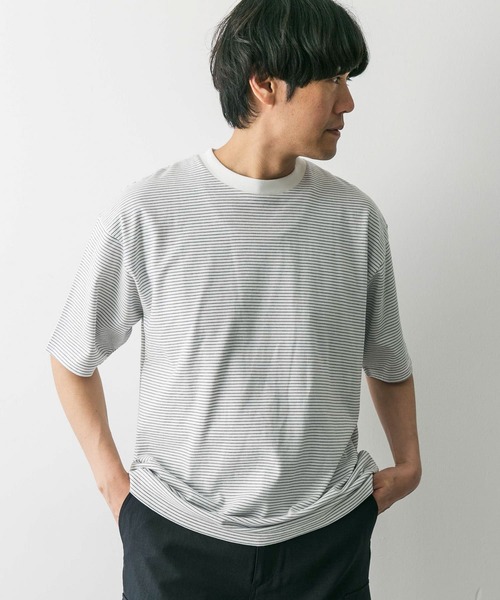 URBAN RESEARCH DOORS（アーバンリサーチドアーズ）の「ミジンボーダーショートスリーブTシャツ（Tシャツ/カットソー・メンズ・ホワイト系その他/グレー系その他/ブラック系その他・LARGE/MEDIUM）」の6枚目の写真