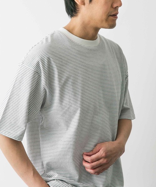 URBAN RESEARCH DOORS（アーバンリサーチドアーズ）の「ミジンボーダーショートスリーブTシャツ（Tシャツ/カットソー・メンズ・ホワイト系その他/グレー系その他/ブラック系その他・LARGE/MEDIUM）」の7枚目の写真