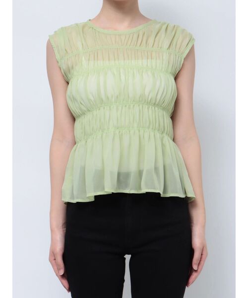 MURUA（ムルーア）の「ノースリシャーリングブラウス（シャツ/ブラウス・レディース・ライトグリーン/アイボリー/ブラック・FREE）」の21枚目の写真