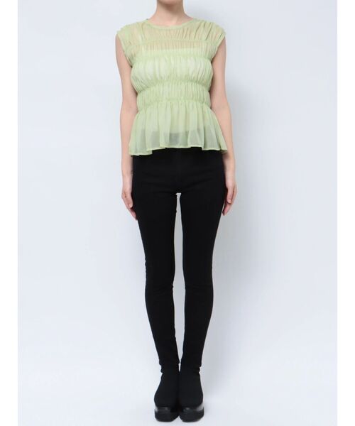 MURUA（ムルーア）の「ノースリシャーリングブラウス（シャツ/ブラウス・レディース・ライトグリーン/アイボリー/ブラック・FREE）」の15枚目の写真