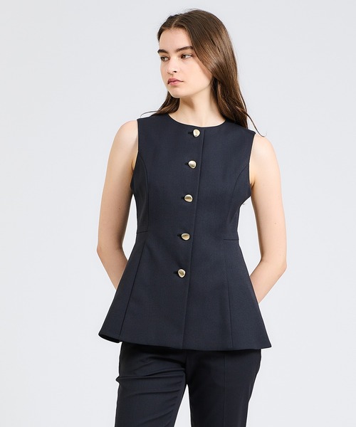 新品タグ付きeLLa ボンディングジレ☆ベスト 黒 ESTNATION / テーラードジレ＜ESSENCEOFLUXURY＞｜ESTNATION