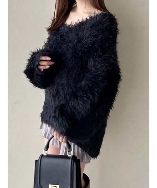 MERCURYDUO（マーキュリーデュオ）の「MIXヤーンニットチュニック（ニット/セーター・レディース・ブラック/オフホワイト/ピンク/ライトグレー・FREE）」の16枚目の写真