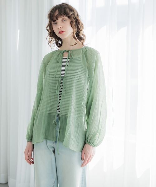 coca(coca)(コカ)の「【WEB限定セール】2WAYリボンシアーブラウス(シャツ/ブラウス・レディース・ブラウン/グリーン/アイボリー・M/L)」の8枚目の写真