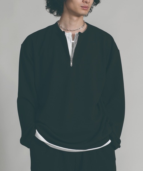 aimoha（アイモハ）の「【aimoha neo】LAYERED ZIP UP V-NECK  SWEATER（スウェット・メンズ・ブラック/ベージュ・MEDIUM/LARGE/X-LARGE）」の2枚目の写真