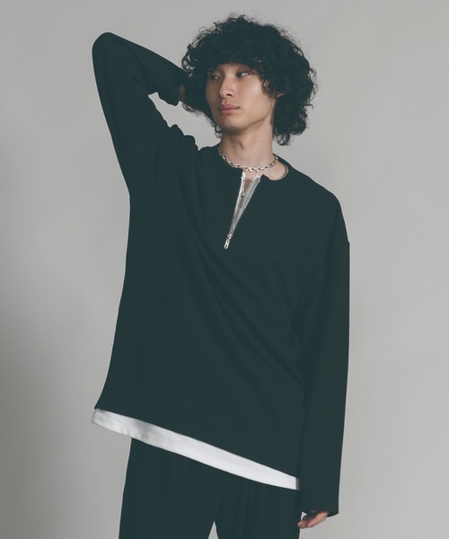 aimoha（アイモハ）の「【aimoha neo】LAYERED ZIP UP V-NECK  SWEATER（スウェット・メンズ・ブラック/ベージュ・MEDIUM/LARGE/X-LARGE）」の4枚目の写真