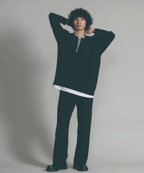 aimoha（アイモハ）の「【aimoha neo】LAYERED ZIP UP V-NECK  SWEATER（スウェット・メンズ・ブラック/ベージュ・MEDIUM/LARGE/X-LARGE）」の5枚目の写真