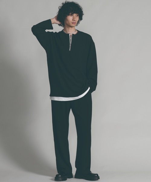 aimoha（アイモハ）の「【aimoha neo】LAYERED ZIP UP V-NECK  SWEATER（スウェット・メンズ・ブラック/ベージュ・MEDIUM/LARGE/X-LARGE）」の6枚目の写真