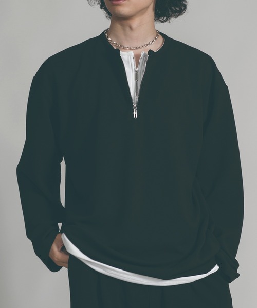 aimoha（アイモハ）の「【aimoha neo】LAYERED ZIP UP V-NECK  SWEATER（スウェット・メンズ・ブラック/ベージュ・MEDIUM/LARGE/X-LARGE）」の9枚目の写真