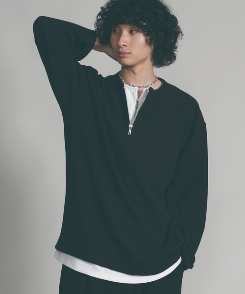 aimoha（アイモハ）の「【aimoha neo】LAYERED ZIP UP V-NECK  SWEATER（スウェット・メンズ・ブラック/ベージュ・MEDIUM/LARGE/X-LARGE）」の10枚目の写真