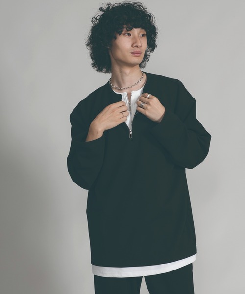 aimoha（アイモハ）の「【aimoha neo】LAYERED ZIP UP V-NECK  SWEATER（スウェット・メンズ・ブラック/ベージュ・MEDIUM/LARGE/X-LARGE）」の11枚目の写真