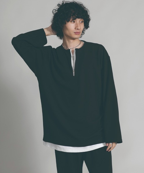aimoha（アイモハ）の「【aimoha neo】LAYERED ZIP UP V-NECK  SWEATER（スウェット・メンズ・ブラック/ベージュ・MEDIUM/LARGE/X-LARGE）」の13枚目の写真