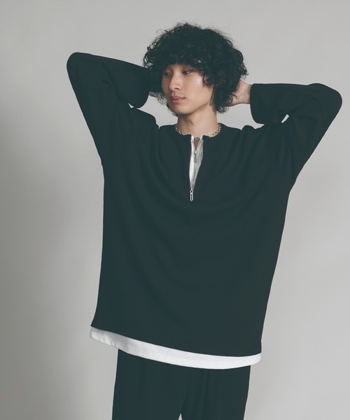 aimoha（アイモハ）の「【aimoha neo】LAYERED ZIP UP V-NECK  SWEATER（スウェット・メンズ・ブラック/ベージュ・MEDIUM/LARGE/X-LARGE）」の14枚目の写真