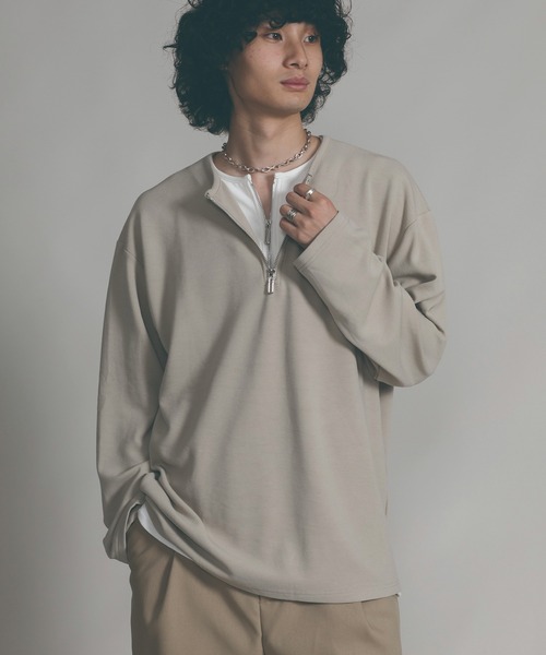 aimoha（アイモハ）の「【aimoha neo】LAYERED ZIP UP V-NECK  SWEATER（スウェット・メンズ・ブラック/ベージュ・MEDIUM/LARGE/X-LARGE）」の19枚目の写真