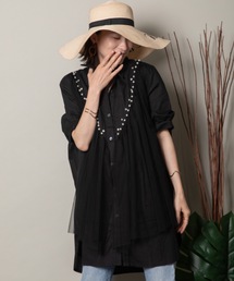 チュールストーンロングシャツ