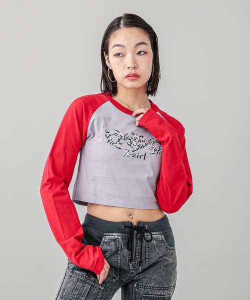 X-girl（エックスガール）の「TRIBAL HEART RAGLAN L/S TEE（Tシャツ/カットソー）」 - WEAR