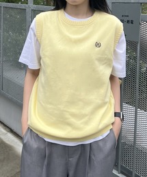 ワンポイント刺繍コットンニットベスト