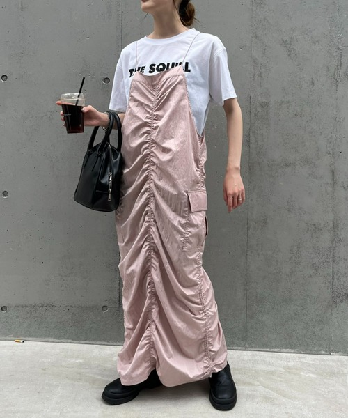 CIAOPANIC TYPY（チャオパニックティピー）の「光沢ナイロンギャザーカーゴキャミワンピース（ワンピース・レディース・ピンク/カーキ/ブラック・ONE SIZE）」の11枚目の写真
