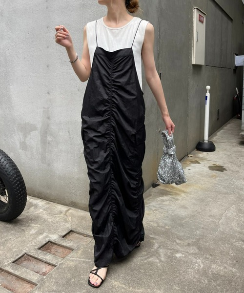 CIAOPANIC TYPY（チャオパニックティピー）の「光沢ナイロンギャザーカーゴキャミワンピース（ワンピース・レディース・ピンク/カーキ/ブラック・ONE SIZE）」の16枚目の写真