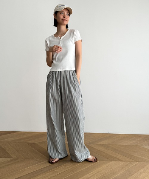 CANAL JEAN（キャナルジーン）の「El mar　ラウンドネックヘンリー半袖Tシャツ（Tシャツ/カットソー・レディース・ネイビー/グレー/アイボリー/ブラック・ONE SIZE）」の20枚目の写真