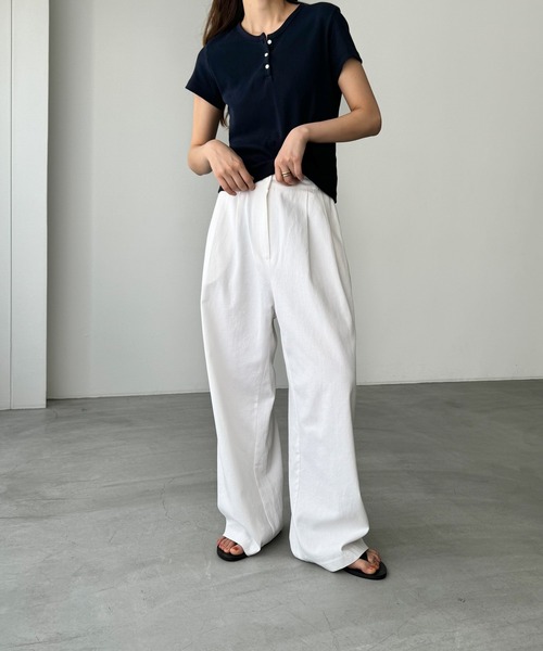 CANAL JEAN（キャナルジーン）の「El mar　ラウンドネックヘンリー半袖Tシャツ（Tシャツ/カットソー・レディース・ネイビー/グレー/アイボリー/ブラック・ONE SIZE）」の11枚目の写真