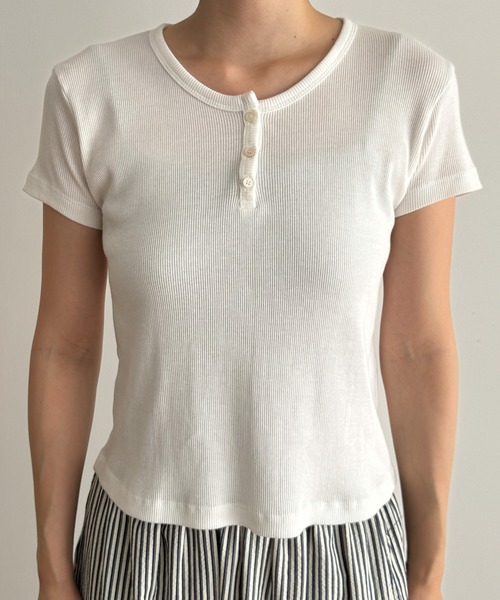 CANAL JEAN（キャナルジーン）の「El mar　ラウンドネックヘンリー半袖Tシャツ（Tシャツ/カットソー・レディース・ネイビー/グレー/アイボリー/ブラック・ONE SIZE）」の10枚目の写真