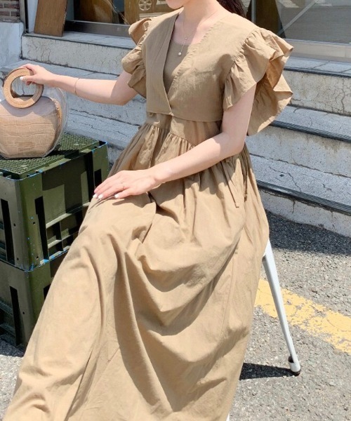 ABITOKYO(アビトーキョー)の「サイドリボンショルフリルベスト&キャミワンピース2点セット(ワンピース・レディース・イエロー/ベージュ/アイボリー・L/M/XL)」の6枚目の写真