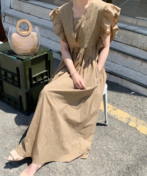 ABITOKYO(アビトーキョー)の「サイドリボンショルフリルベスト&キャミワンピース2点セット(ワンピース・レディース・イエロー/ベージュ/アイボリー・L/M/XL)」の7枚目の写真