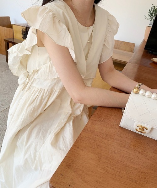 ABITOKYO(アビトーキョー)の「サイドリボンショルフリルベスト&キャミワンピース2点セット(ワンピース・レディース・イエロー/ベージュ/アイボリー・L/M/XL)」の10枚目の写真