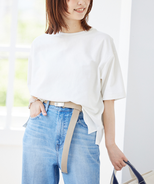 SLOBE IENA（スローブイエナ）の「BASIC BIG TEE -汗ジミ防止-（Tシャツ/カットソー・レディース・ピンク/チャコールグレー/ホワイト/ベージュ・FREE）」の2枚目の写真