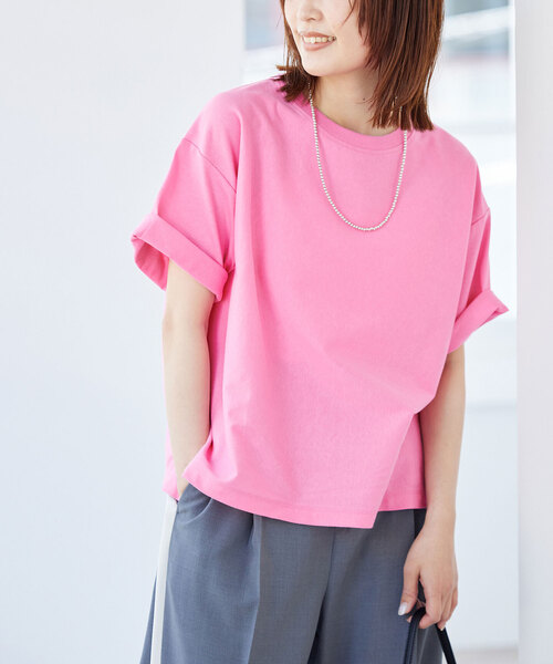 SLOBE IENA（スローブイエナ）の「BASIC BIG TEE -汗ジミ防止-（Tシャツ/カットソー・レディース・ピンク/チャコールグレー/ホワイト/ベージュ・FREE）」の4枚目の写真