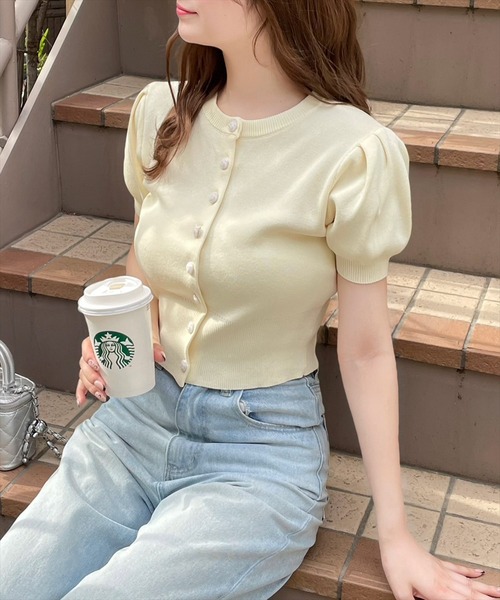 clear（クリア）の「バラボタン半袖ニットカーディガン［オフィスカジュアル 着回し抜群 大人］≪再入荷≫（カーディガン/ボレロ・レディース・アイボリー/ブルーグレー/レッド/ネイビー・F）」の3枚目の写真