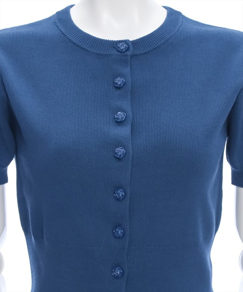 セール】バラボタン半袖ニットカーディガン［オフィスカジュアル 着