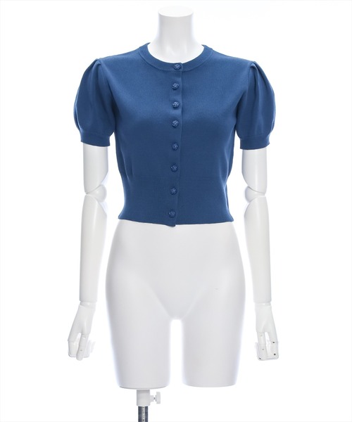 セール】バラボタン半袖ニットカーディガン［オフィスカジュアル 着