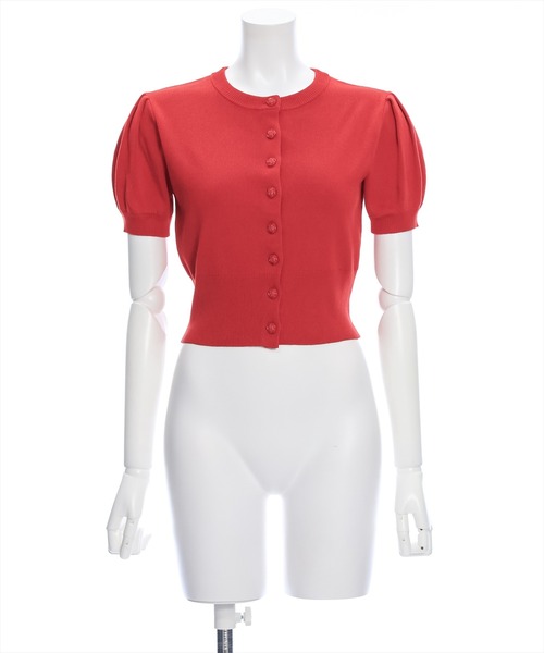 【大幅値下げ】SORIN ソリン 赤 半袖 ボタン付きカーディガン セール】バラボタン半袖ニットカーディガン［オフィスカジュアル 着