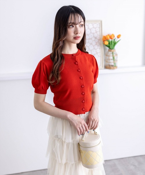 clear（クリア）の「バラボタン半袖ニットカーディガン［オフィスカジュアル 着回し抜群 大人］≪再入荷≫（カーディガン/ボレロ・レディース・アイボリー/ブルーグレー/レッド/ネイビー・F）」の14枚目の写真