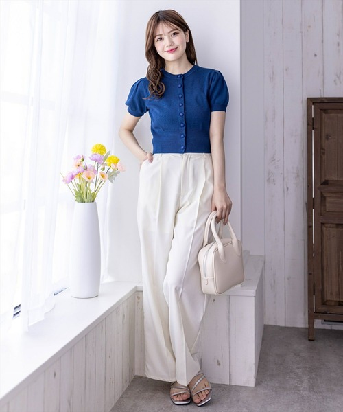 clear（クリア）の「バラボタン半袖ニットカーディガン［オフィスカジュアル 着回し抜群 大人］≪再入荷≫（カーディガン/ボレロ・レディース・アイボリー/ブルーグレー/レッド/ネイビー・F）」の21枚目の写真