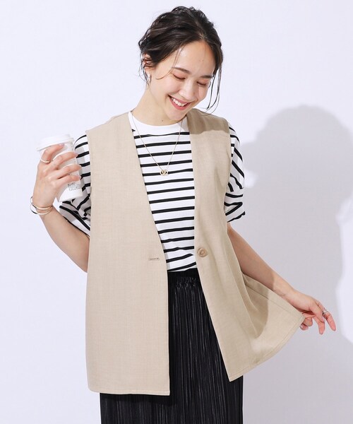 DRESKIP（ドレスキップ）の「【洗える/セットアップ可】プラスワンで旬顔に 大人の麻調ジレ（ベスト・レディース・カーキ/ベージュ/ネイビー・03/02/04）」の2枚目の写真