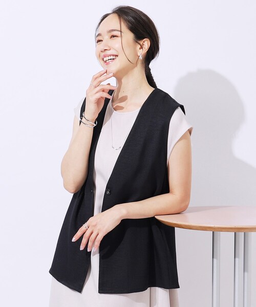 DRESKIP（ドレスキップ）の「【洗える/セットアップ可】プラスワンで旬顔に 大人の麻調ジレ（ベスト・レディース・カーキ/ベージュ/ネイビー・03/02/04）」の3枚目の写真