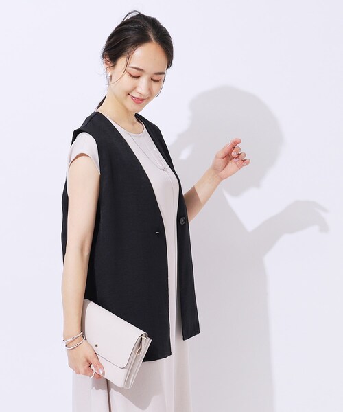 DRESKIP（ドレスキップ）の「【洗える/セットアップ可】プラスワンで旬顔に 大人の麻調ジレ（ベスト・レディース・カーキ/ベージュ/ネイビー・03/02/04）」の5枚目の写真