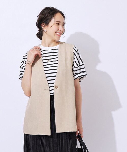 DRESKIP（ドレスキップ）の「【洗える/セットアップ可】プラスワンで旬顔に 大人の麻調ジレ（ベスト・レディース・カーキ/ベージュ/ネイビー・03/02/04）」の12枚目の写真