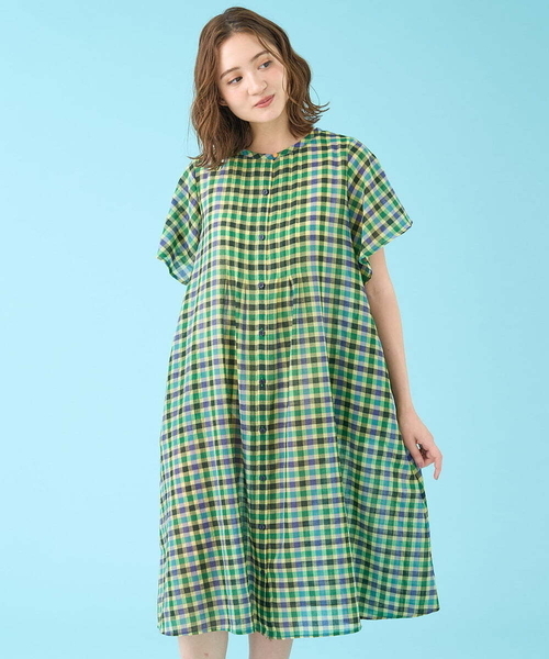 【セール】Rocio シアーチェックシャツワンピース（ワンピース）｜Jocomomola（ホコモモラ）
