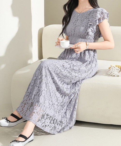 正規品♡ 【SPRING】フリルワンピース♡オフホワイト シアー ラッフルフリル Vラインネック ニット ワンピース le