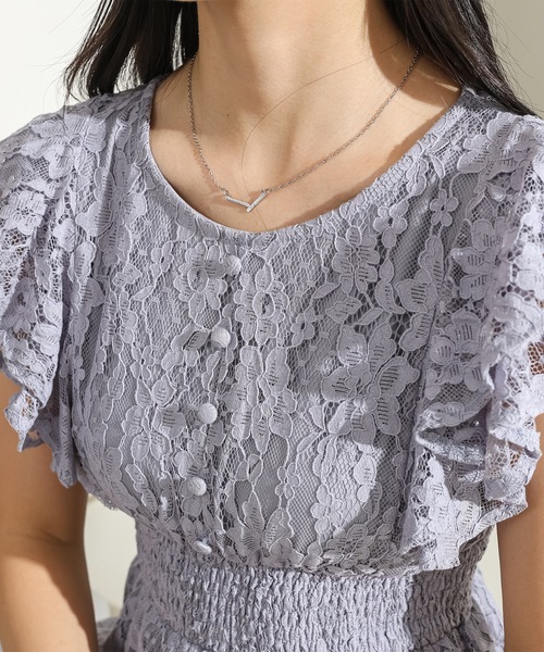 Lace Ladies(レースレディース)の「花柄 総レース ラッフルフリル シャーリング ロング ワンピース(ワンピース・レディース・アイボリー/ブラック/ブルーグレー・FREE)」の19枚目の写真