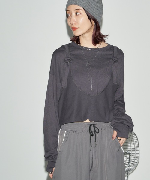 Auntie Rosa Holiday(アンティローザホリデー)の「フィンガーホールサスペンダーレイヤードロンTEE(Tシャツ/カットソー・レディース・オフホワイト/チャコールグレー・FREE)」の20枚目の写真
