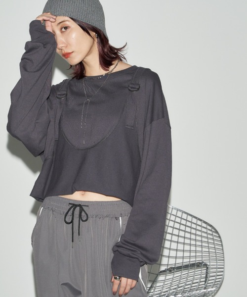Auntie Rosa Holiday(アンティローザホリデー)の「フィンガーホールサスペンダーレイヤードロンTEE(Tシャツ/カットソー・レディース・オフホワイト/チャコールグレー・FREE)」の19枚目の写真
