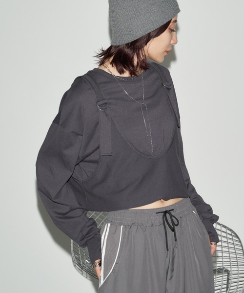 Auntie Rosa Holiday(アンティローザホリデー)の「フィンガーホールサスペンダーレイヤードロンTEE(Tシャツ/カットソー・レディース・オフホワイト/チャコールグレー・FREE)」の21枚目の写真