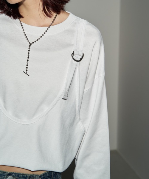 Auntie Rosa Holiday(アンティローザホリデー)の「フィンガーホールサスペンダーレイヤードロンTEE(Tシャツ/カットソー・レディース・オフホワイト/チャコールグレー・FREE)」の13枚目の写真