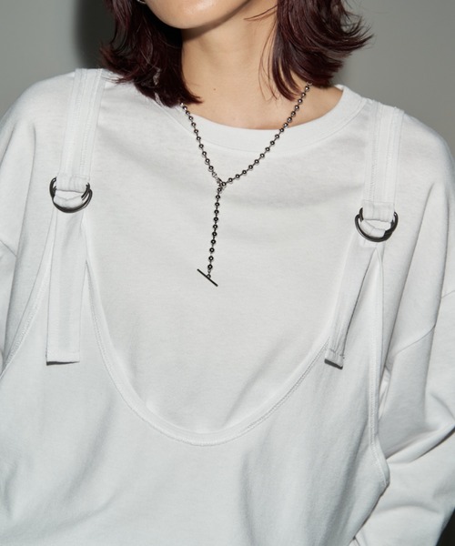 Auntie Rosa Holiday(アンティローザホリデー)の「フィンガーホールサスペンダーレイヤードロンTEE(Tシャツ/カットソー・レディース・オフホワイト/チャコールグレー・FREE)」の12枚目の写真