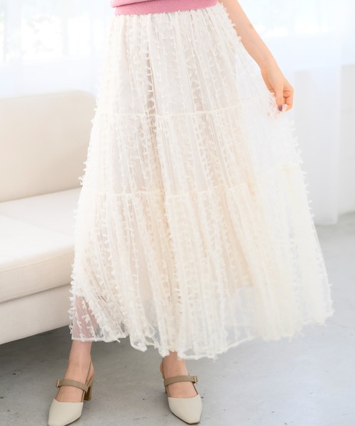 美品★MUVEIL 2024PF リボンチュールスカート　モカブラウン 美品☆MUVEIL 2024PF リボンチュールスカート モカブラウン